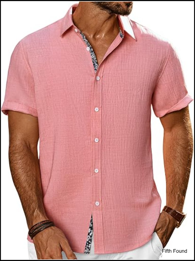 Men's Button Down Short Sleeve Shirt Casual Summer Beach Textured Wedding